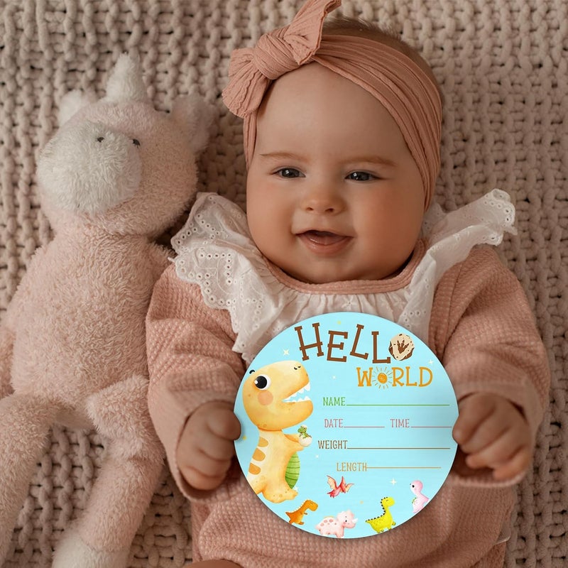 CLHHM Dinosaur Baby Name Announcement Sign Hello World Newborn Sign wooden Newbaby Gifts Nursery Wall Décor 5.9 Inch Baby Sign - Image 4